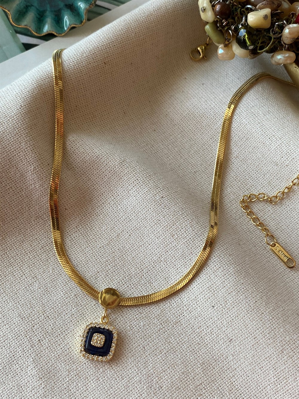 Çelik Kare Navy Kolye 
