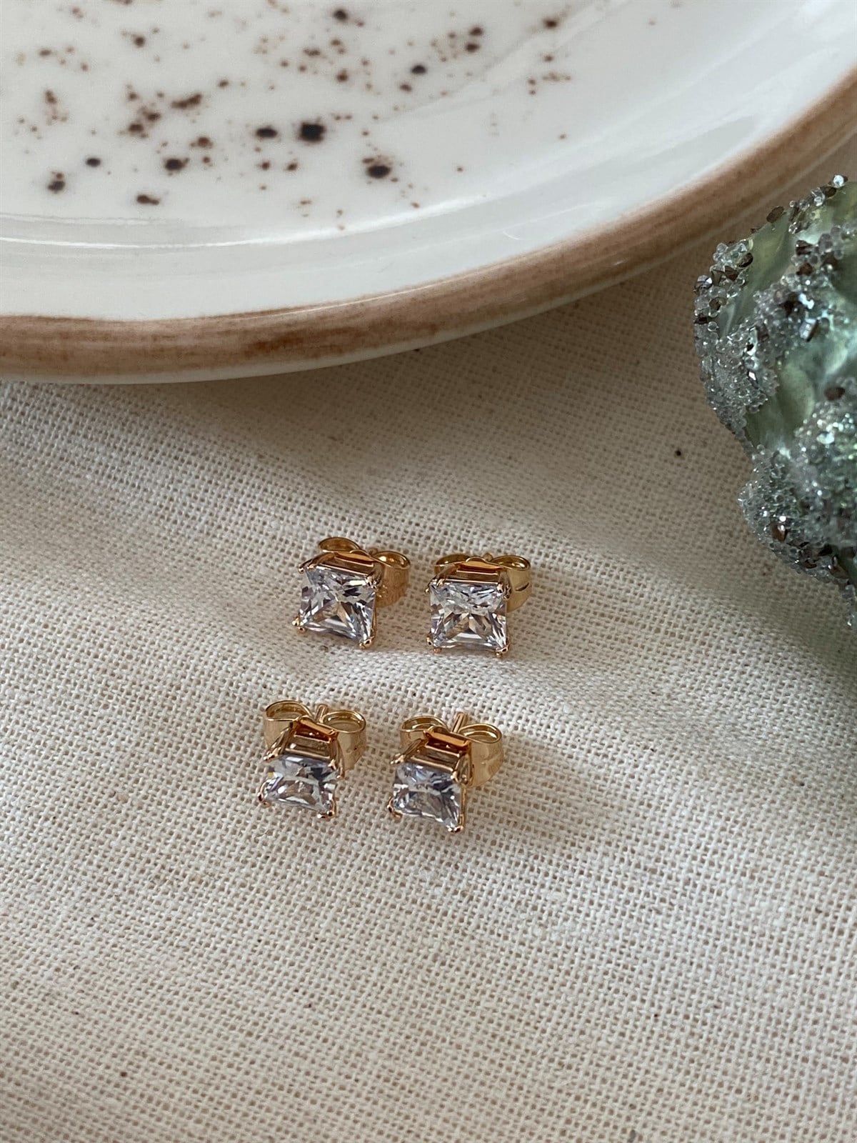 Steel Square Solitaire Earrings