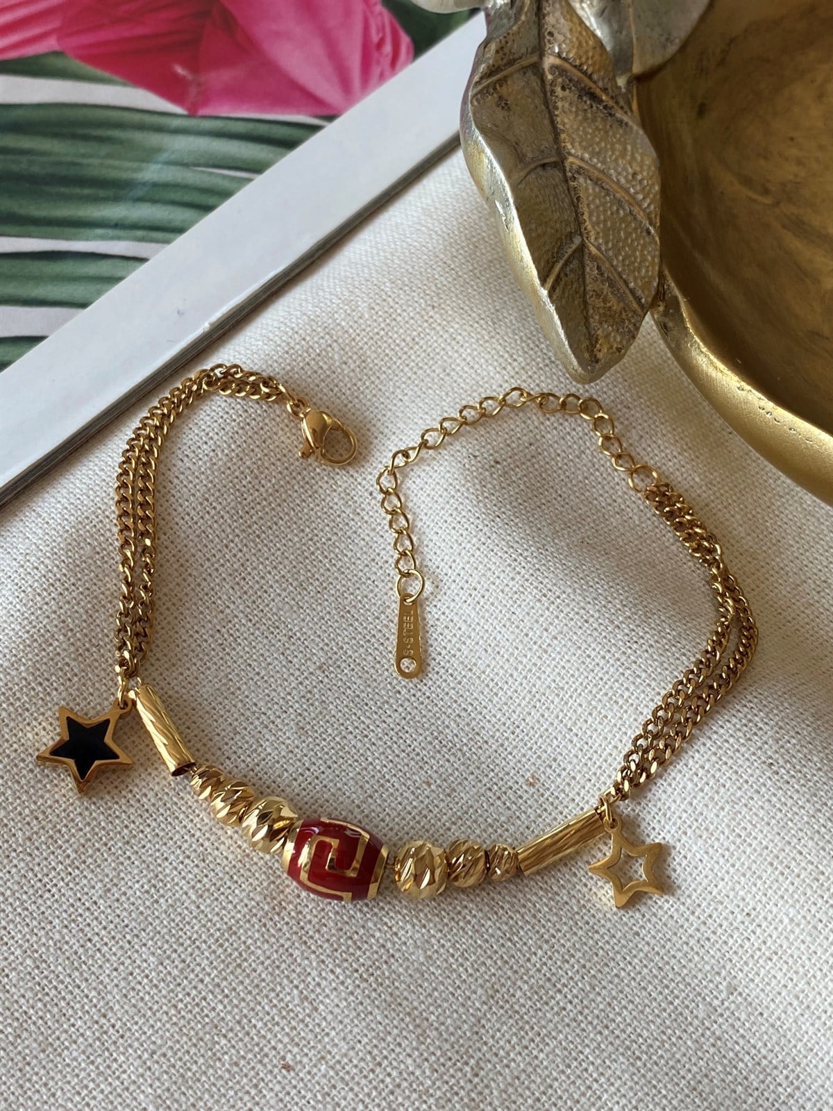 Çelik Kırmızı Charm Bileklik