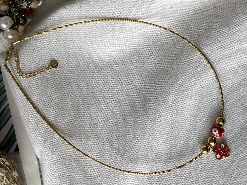 Çelik Kırmızı Yonca Choker Kolye 