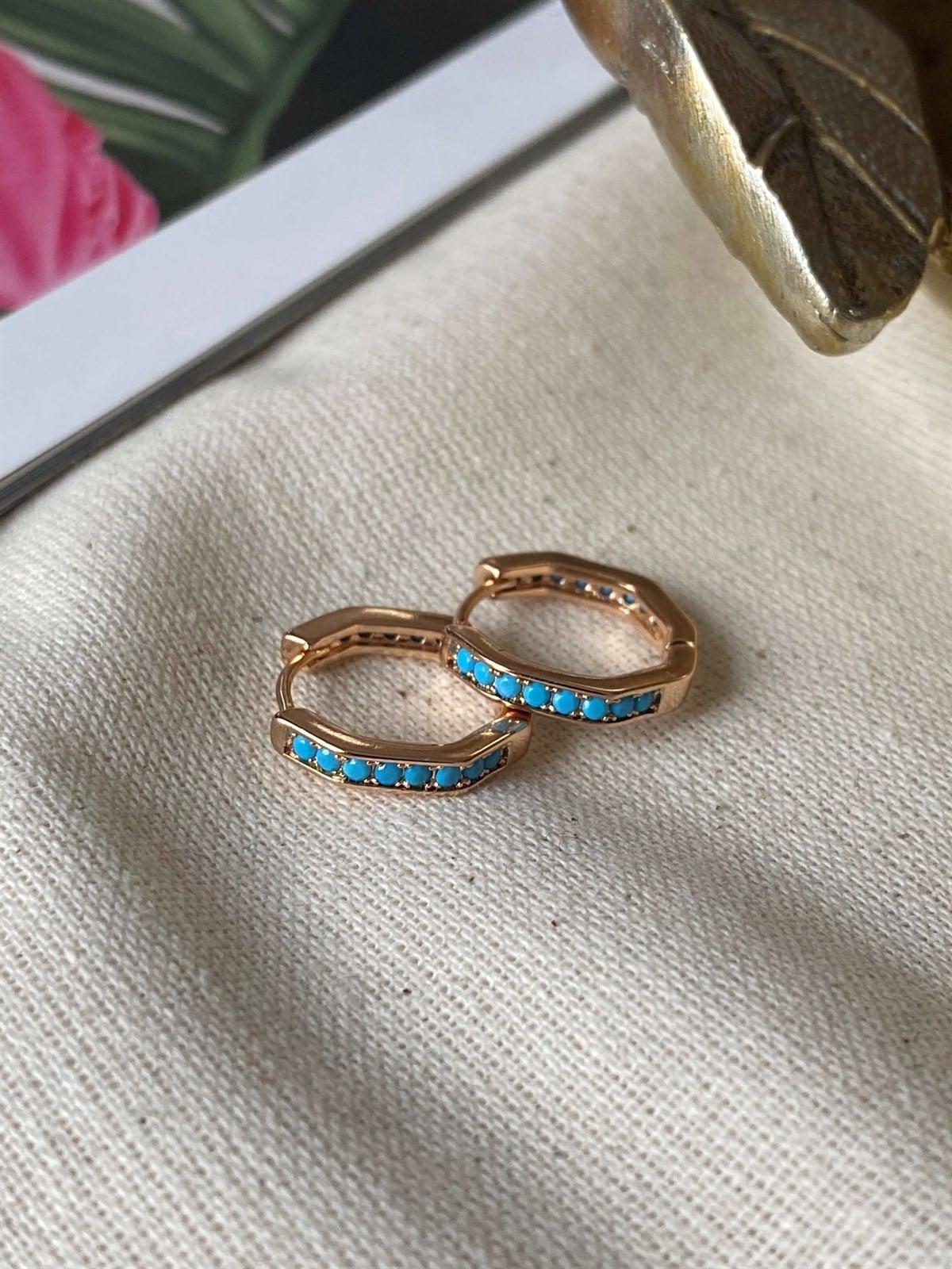 Steel Blue Hexagon Earrings