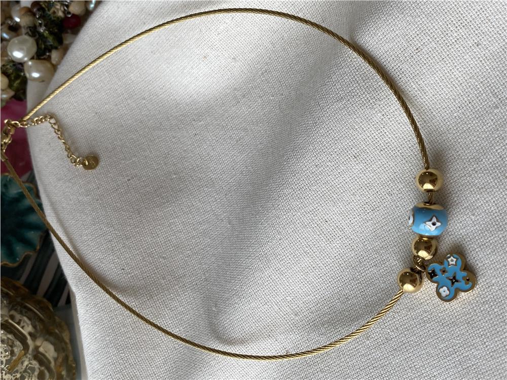 Çelik Mavi  Yonca Choker Kolye 