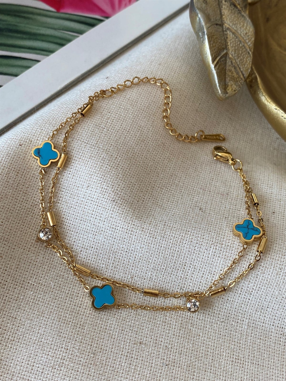 Çelik Mavi Yoncalı Bileklik