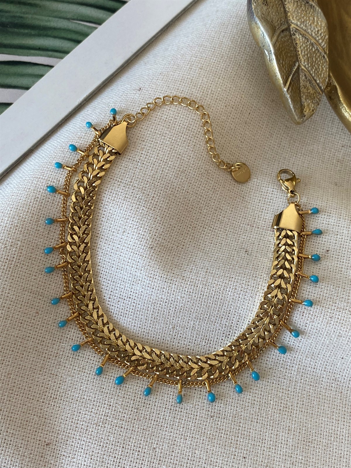 Çelik Mavili Çift Örme Bileklik