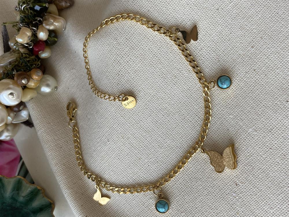 Çelik Mavili Kelebek Bileklik