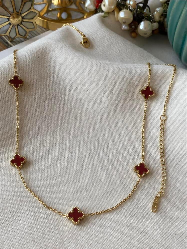 Çelik Mini Bordo Cleef Kolye