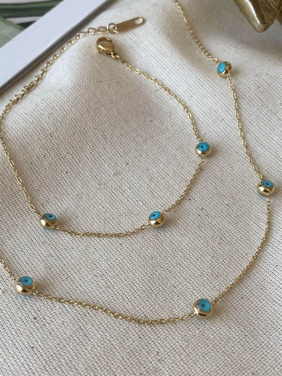 Çelik Mini Göz Kolye ve Bileklik Set