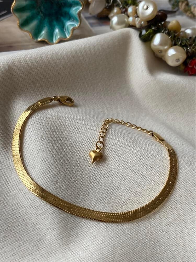 Çelik Mini Kalp Sallantılı Gold İtalyan Bileklik