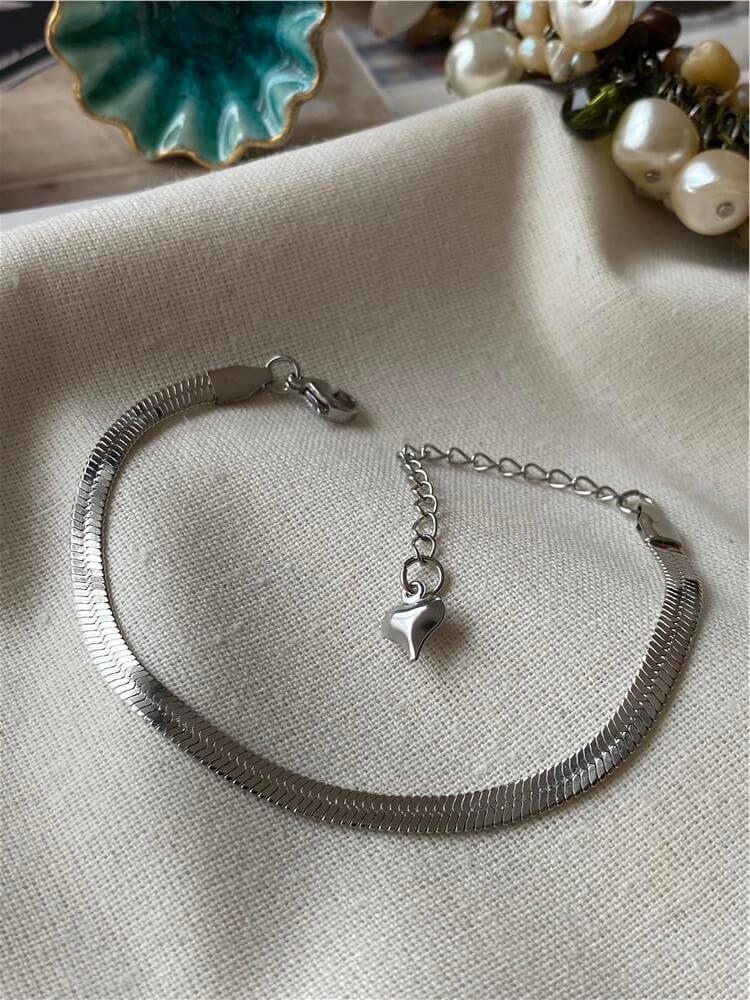 Çelik Mini Kalp Sallantılı Silver İtalyan Bileklik