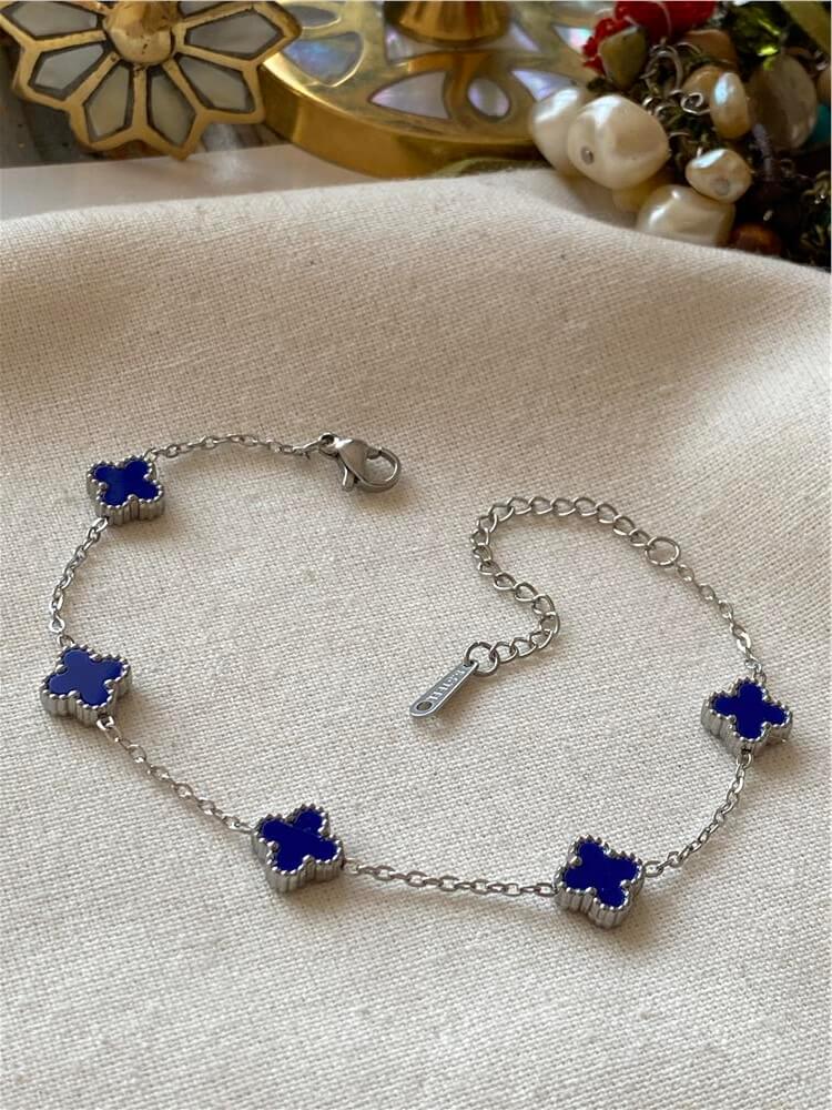 Çelik Mini Lacivert Silver Cleef Bileklik
