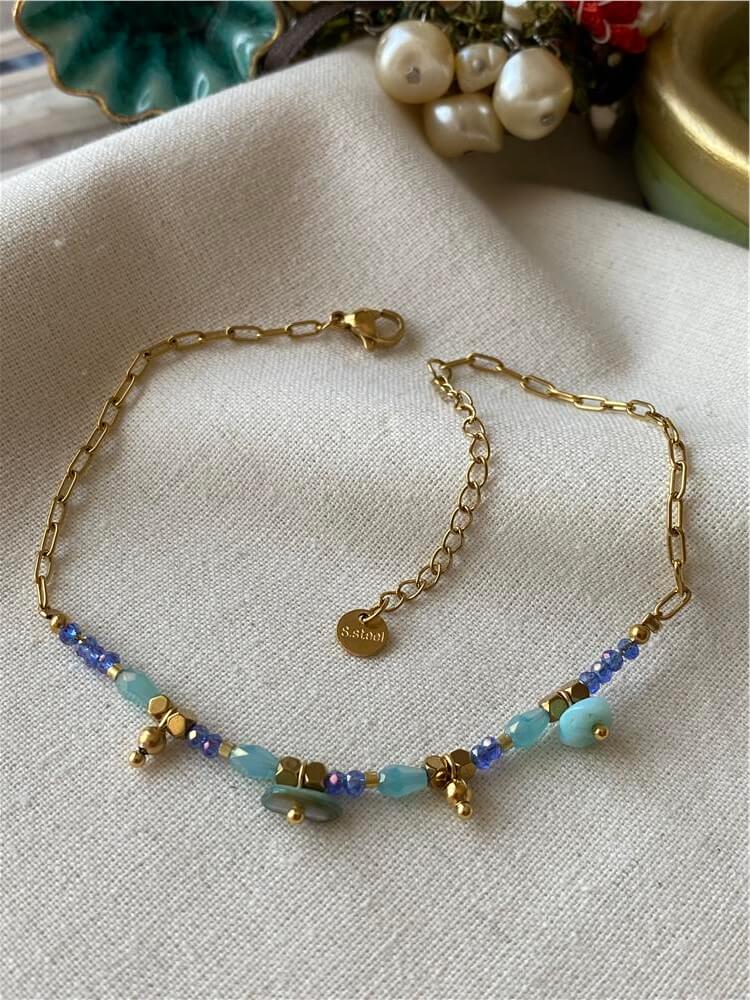 Çelik Mini Mavi Taşlı Halhal