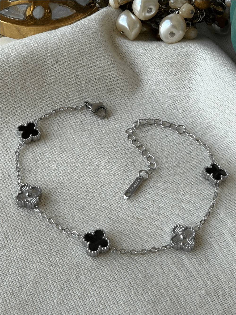 Çelik Mini Silver Black Cleef Bileklik