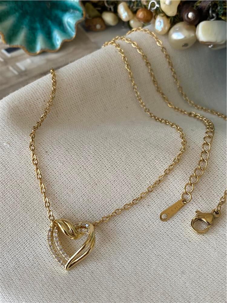 Çelik Mini Taşlı Kalp Kolye