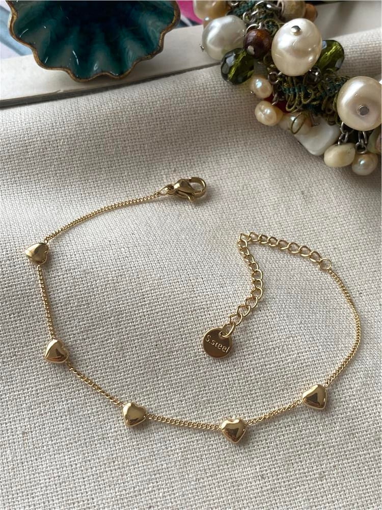 Çelik Minimal Gold Kalpler Bileklik