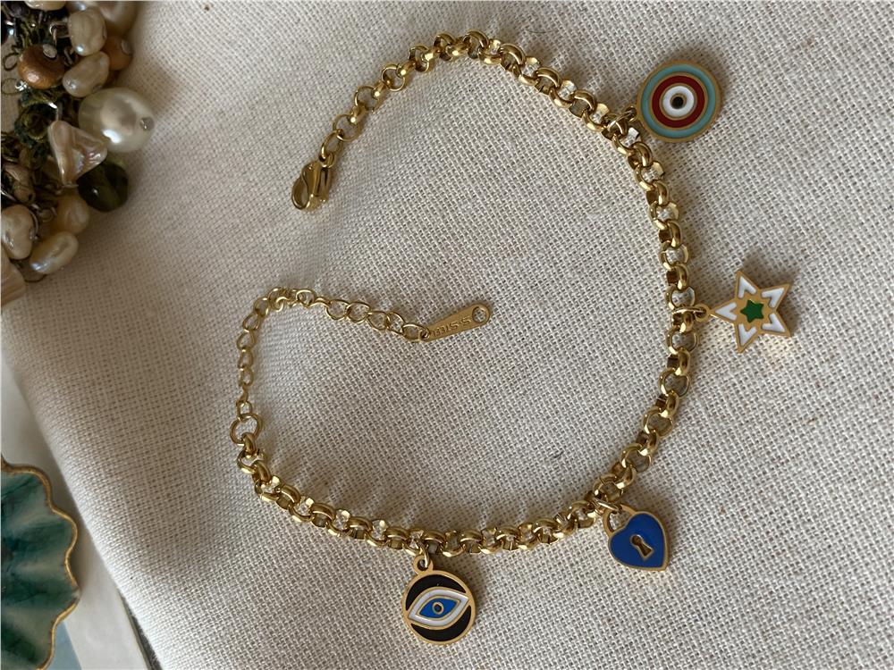 Çelik Nazar Charmlı Kilit Bileklik