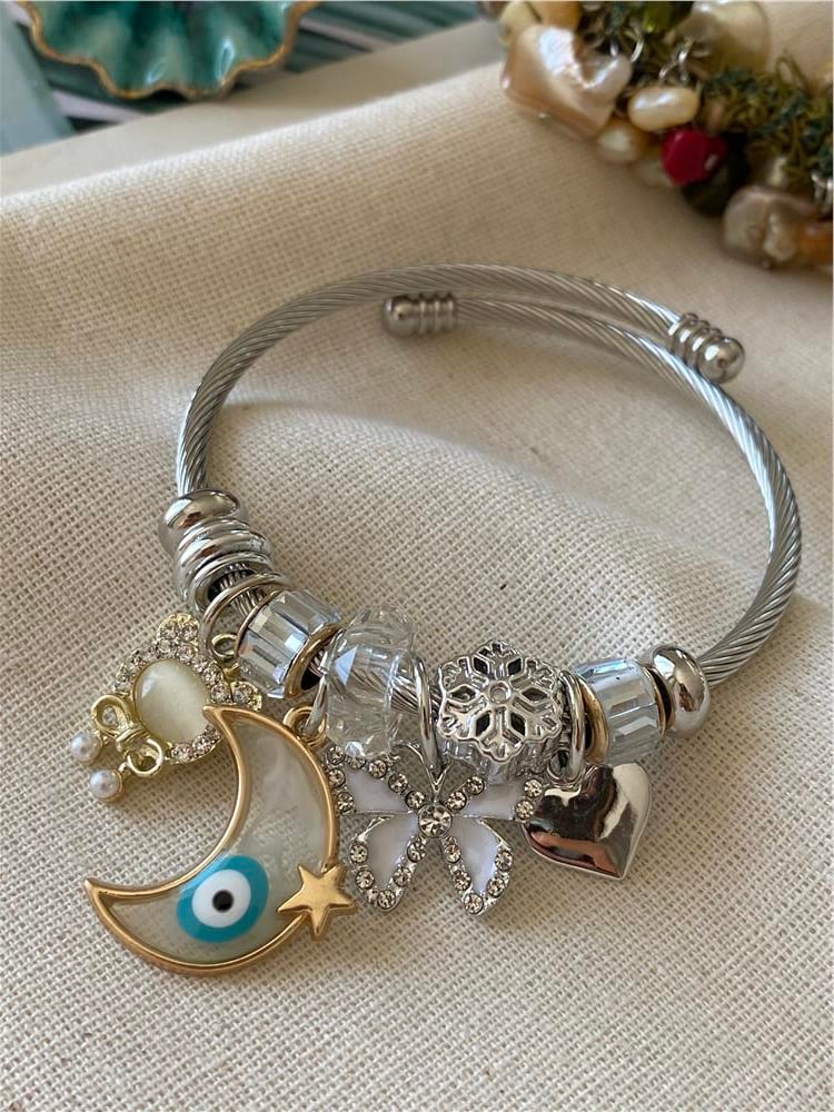 Çelik Nazarlı Ayyıldız Charm Bileklik