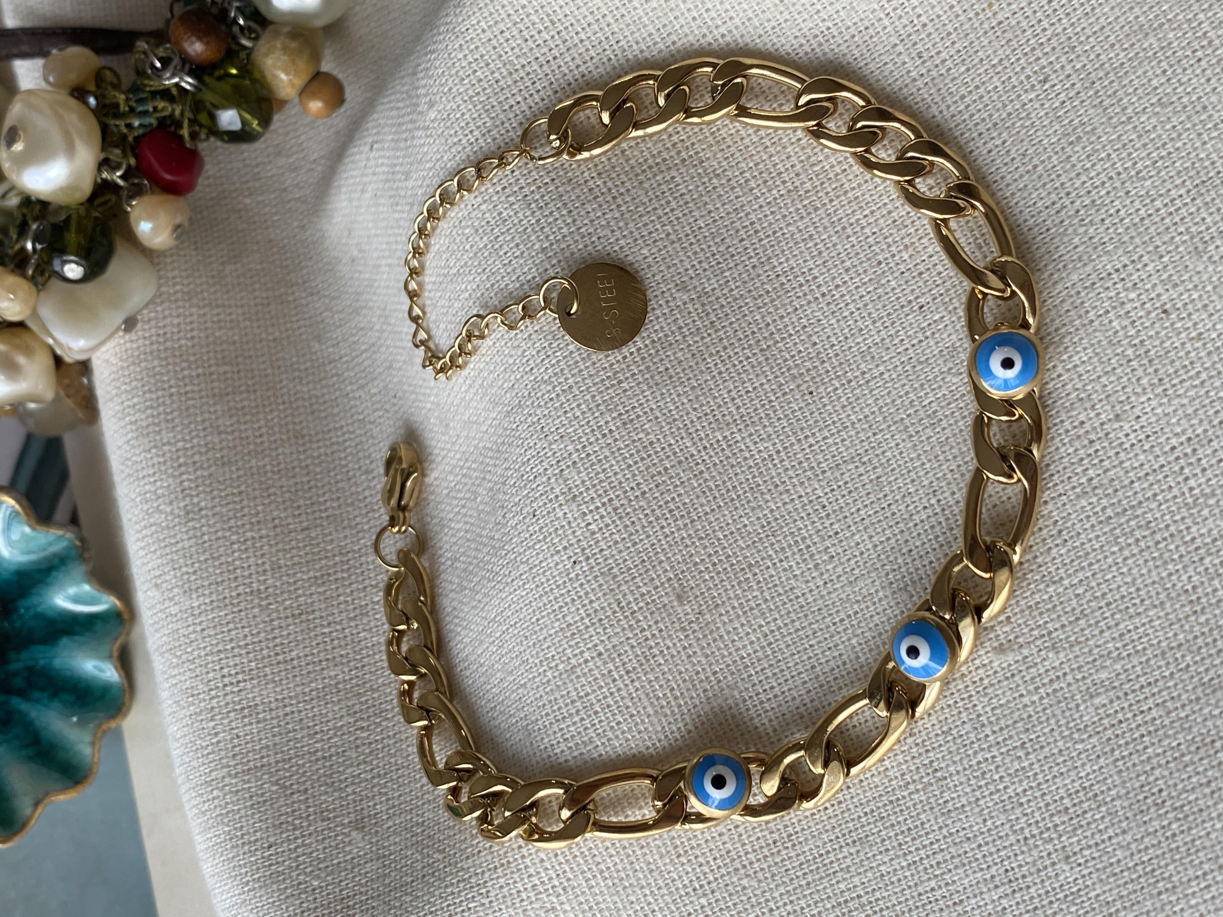 Çelik Nazarlı Figaro Bileklik 