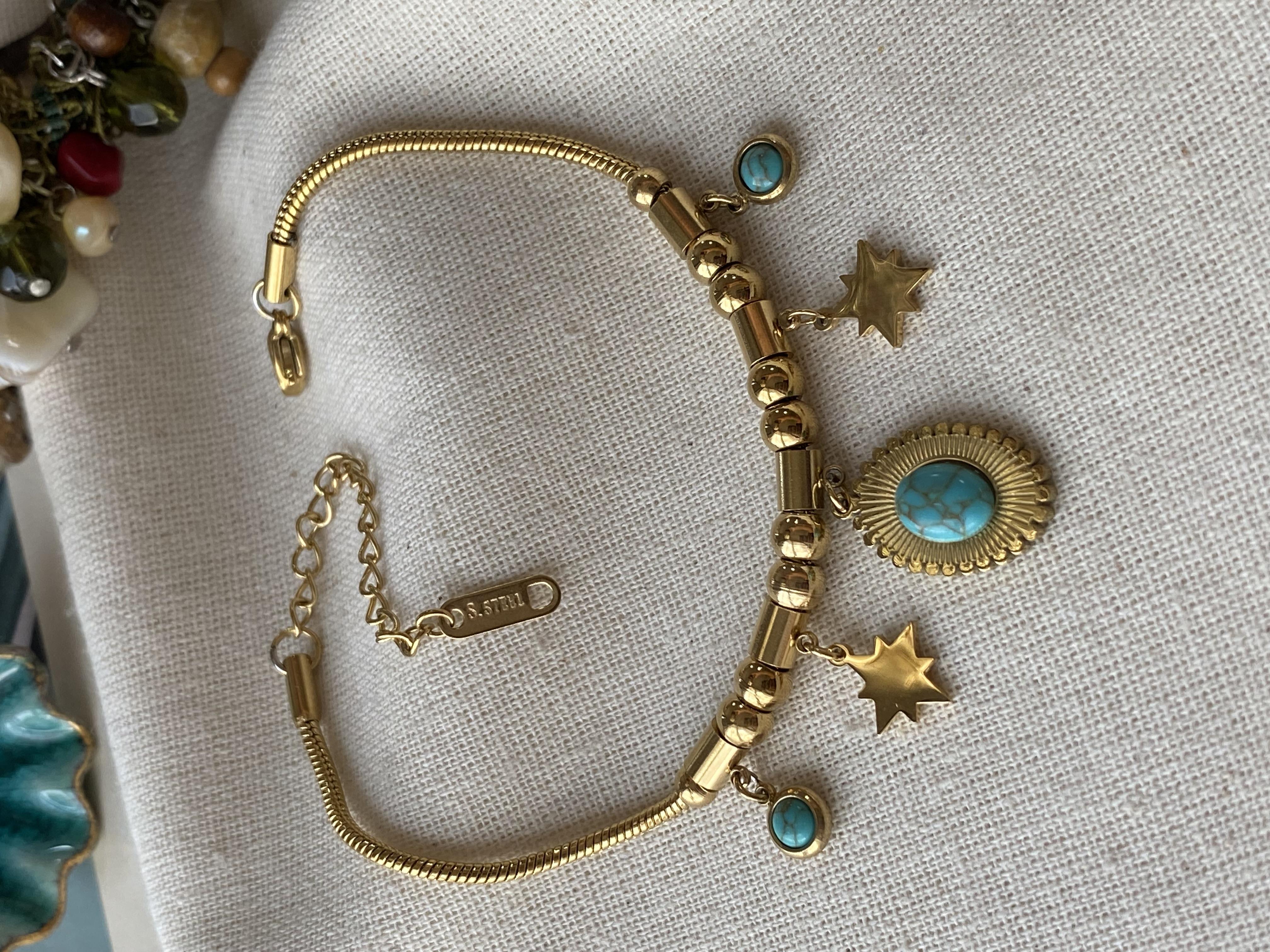 Çelik Oval Firuze Charmlı Bileklik