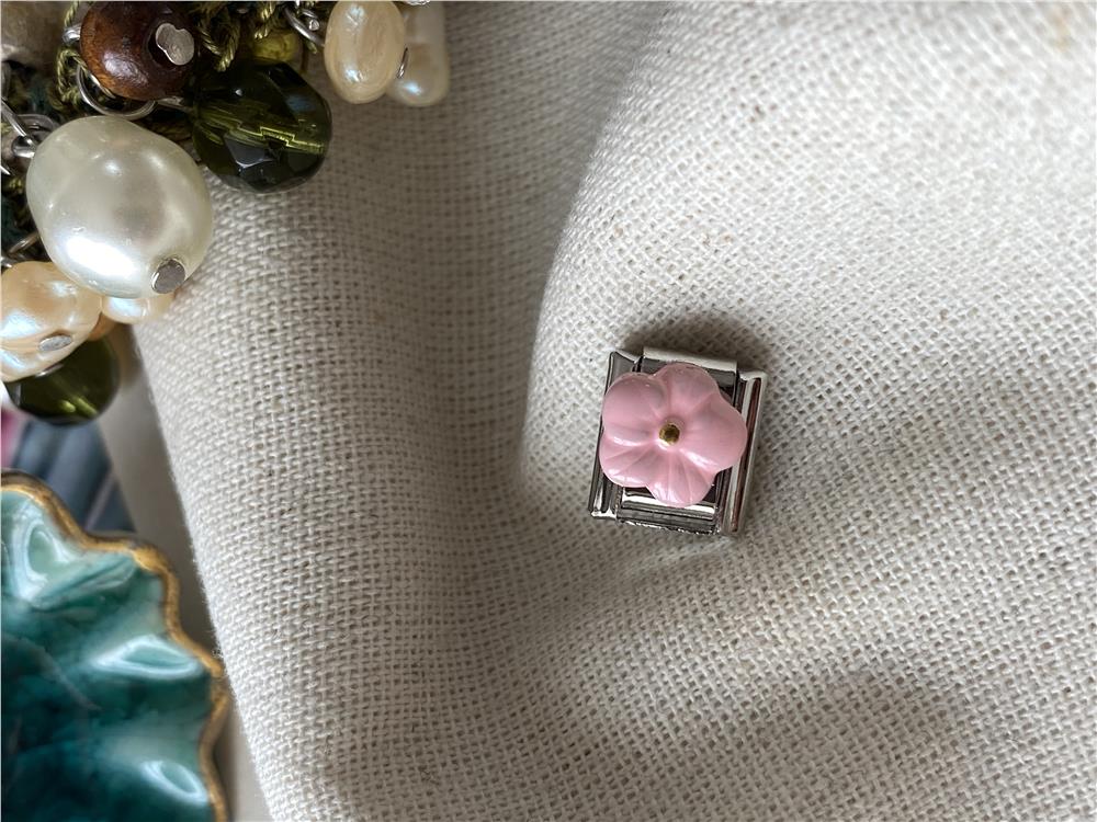 Çelik Pembe Çiçek İtalyan Charm 
