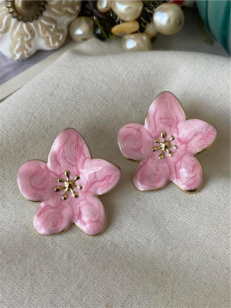 Çelik Pembe Çiçek Küpe