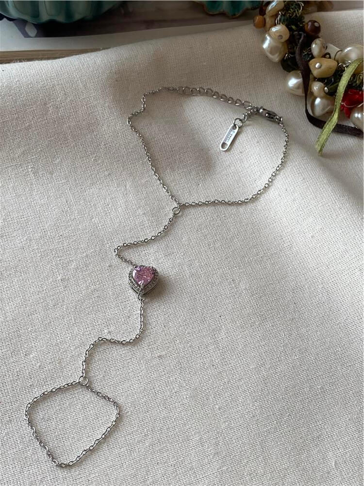 Çelik Pembe Kalpli Silver Zincir Şahmeran