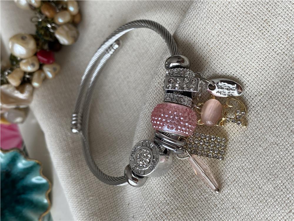 Çelik Pembe Kedi Charm Bileklik