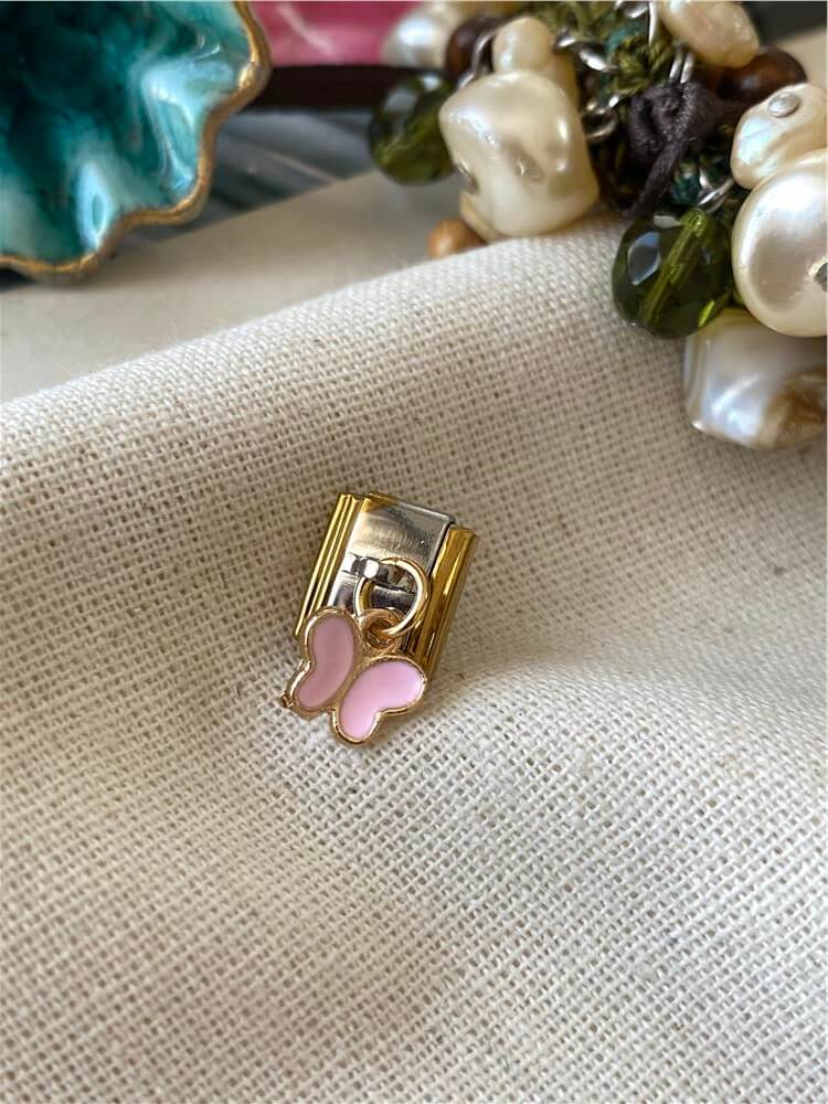 Çelik Pembe Kelebek Sallantılı İtalyan Charm