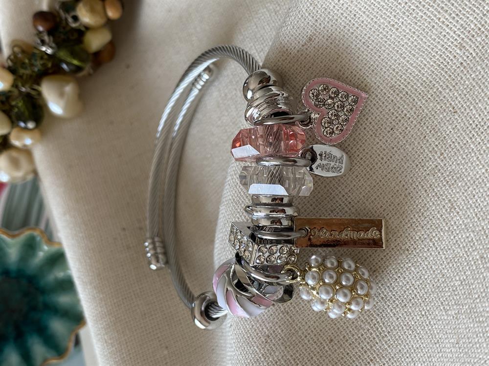 Çelik Pink Pearl Charm Bileklik