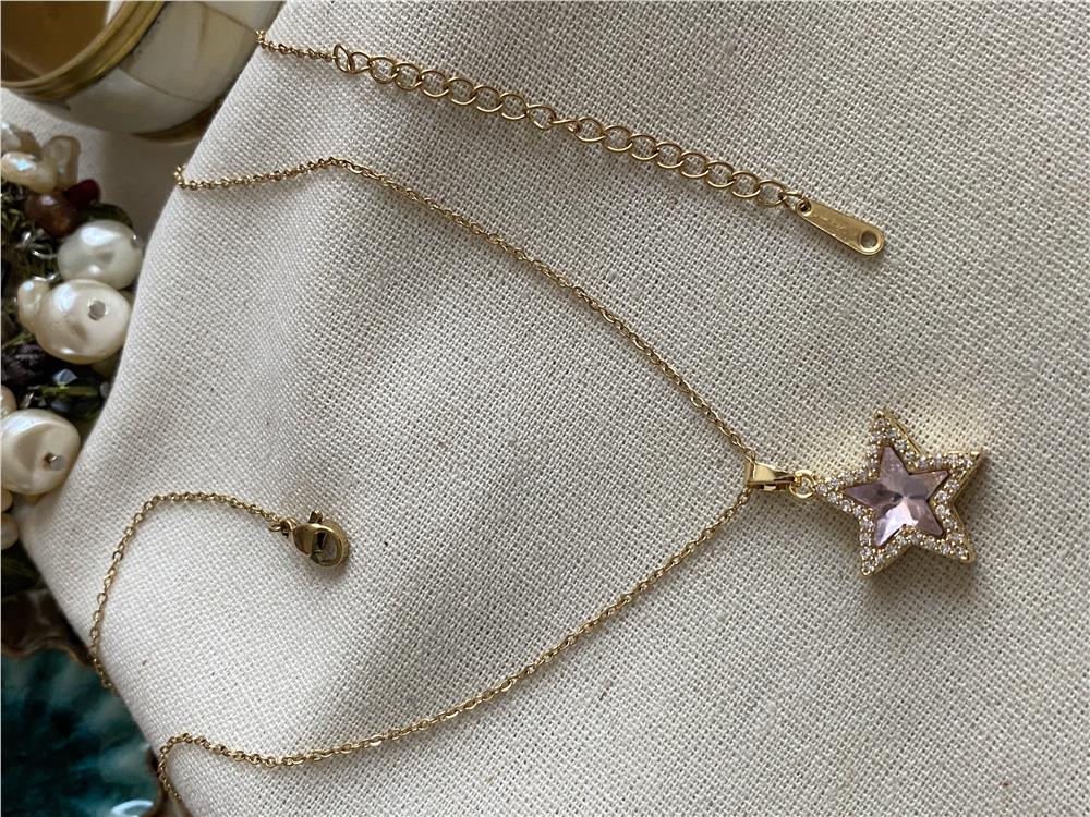 Çelik Pink Star Kolye