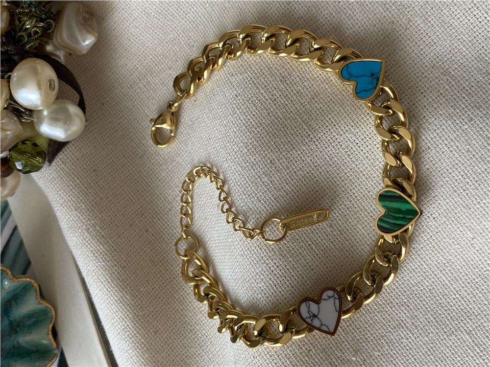 Çelik Renkli Kalpler Kalın Zincir Bileklik