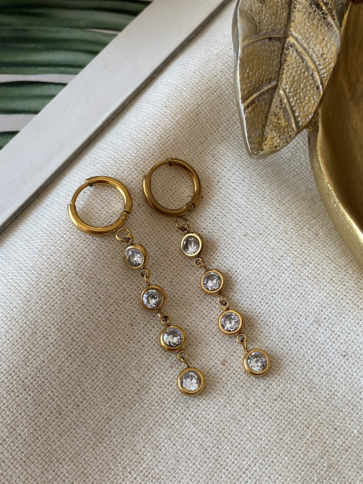 Çelik Sallantılı Taşlı Küpe