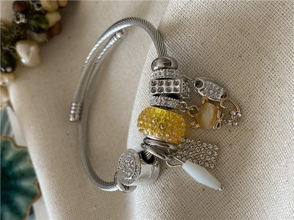 Çelik Sarı Kedi Charm Bileklik