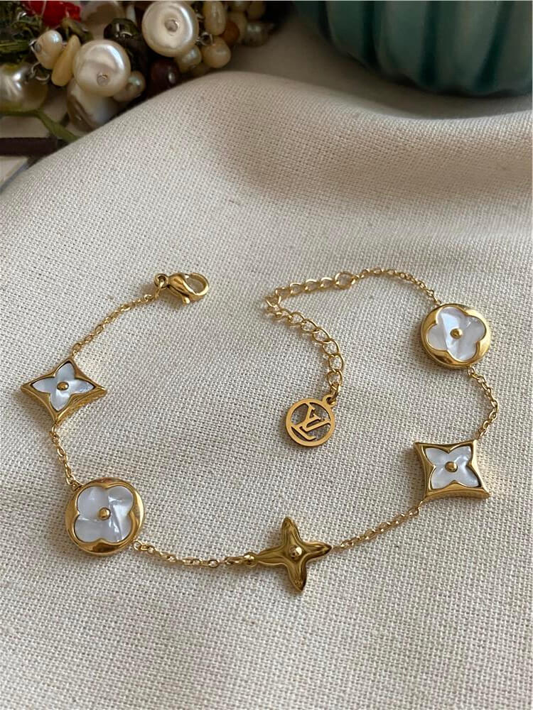 Çelik Sedefli Gold LV Bileklik