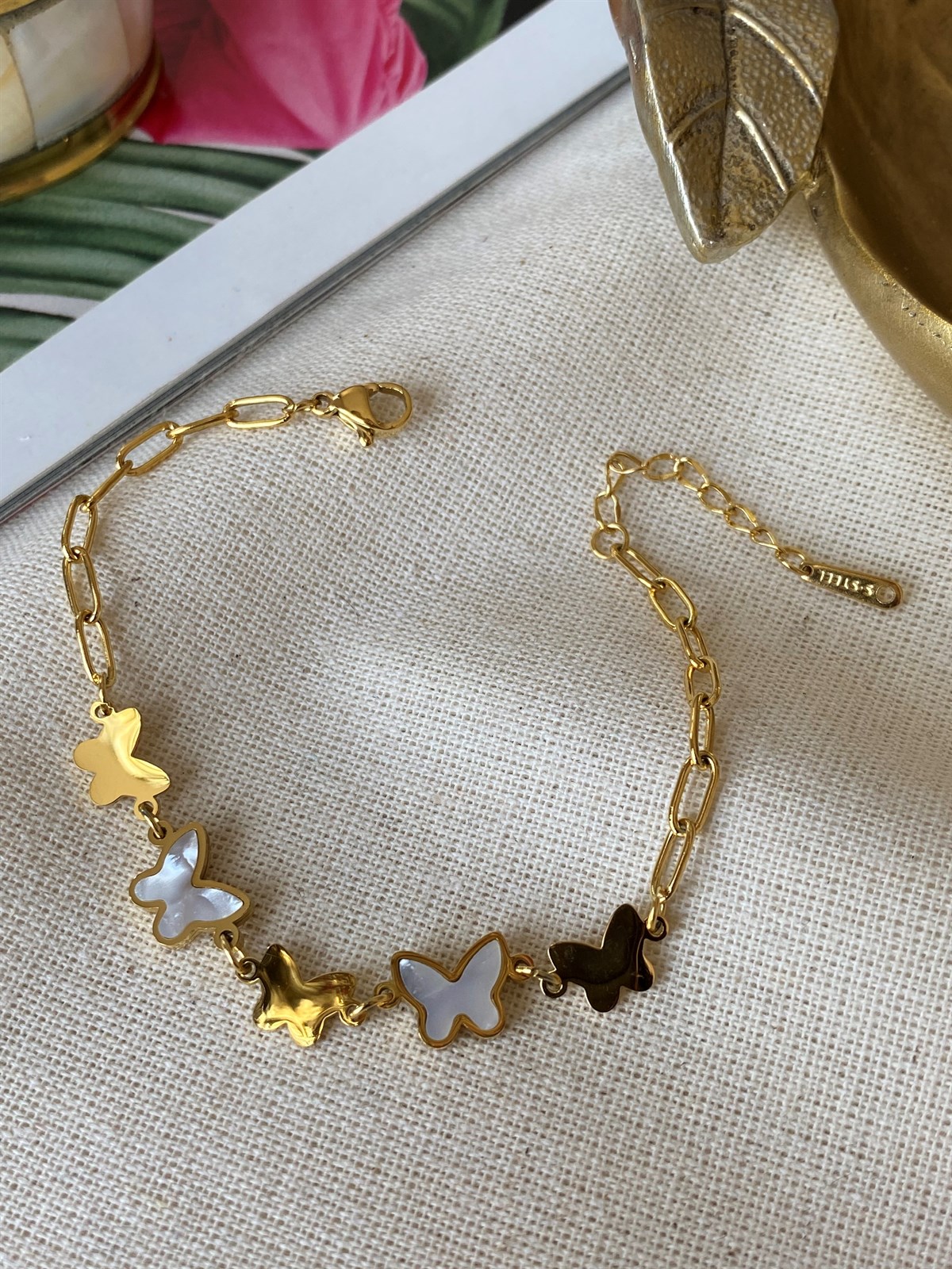 Çelik Sedefli Kelebek Bileklik