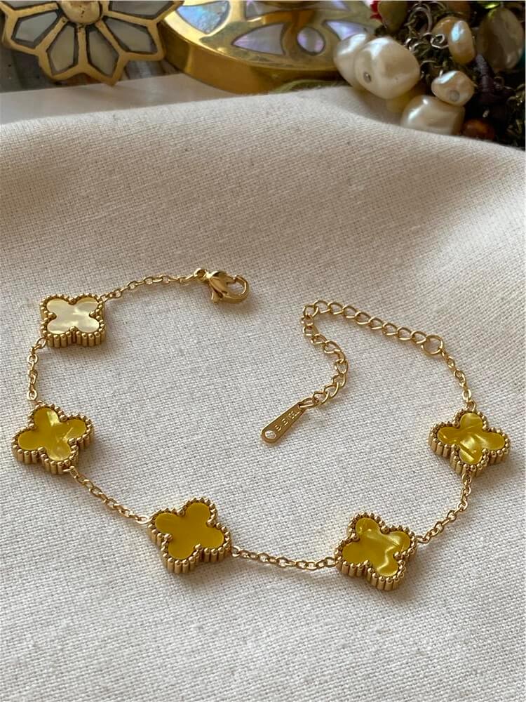 Çelik Sedefli Sarı Cleef Bileklik