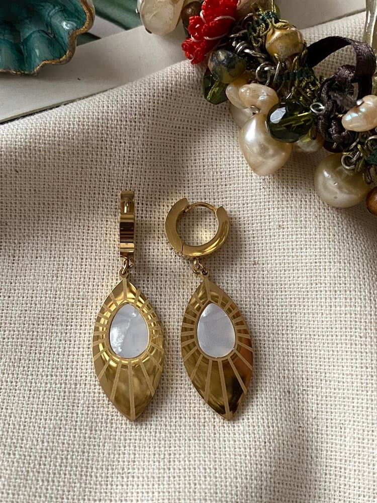 Çelik Sedefli Yaprak Küpe