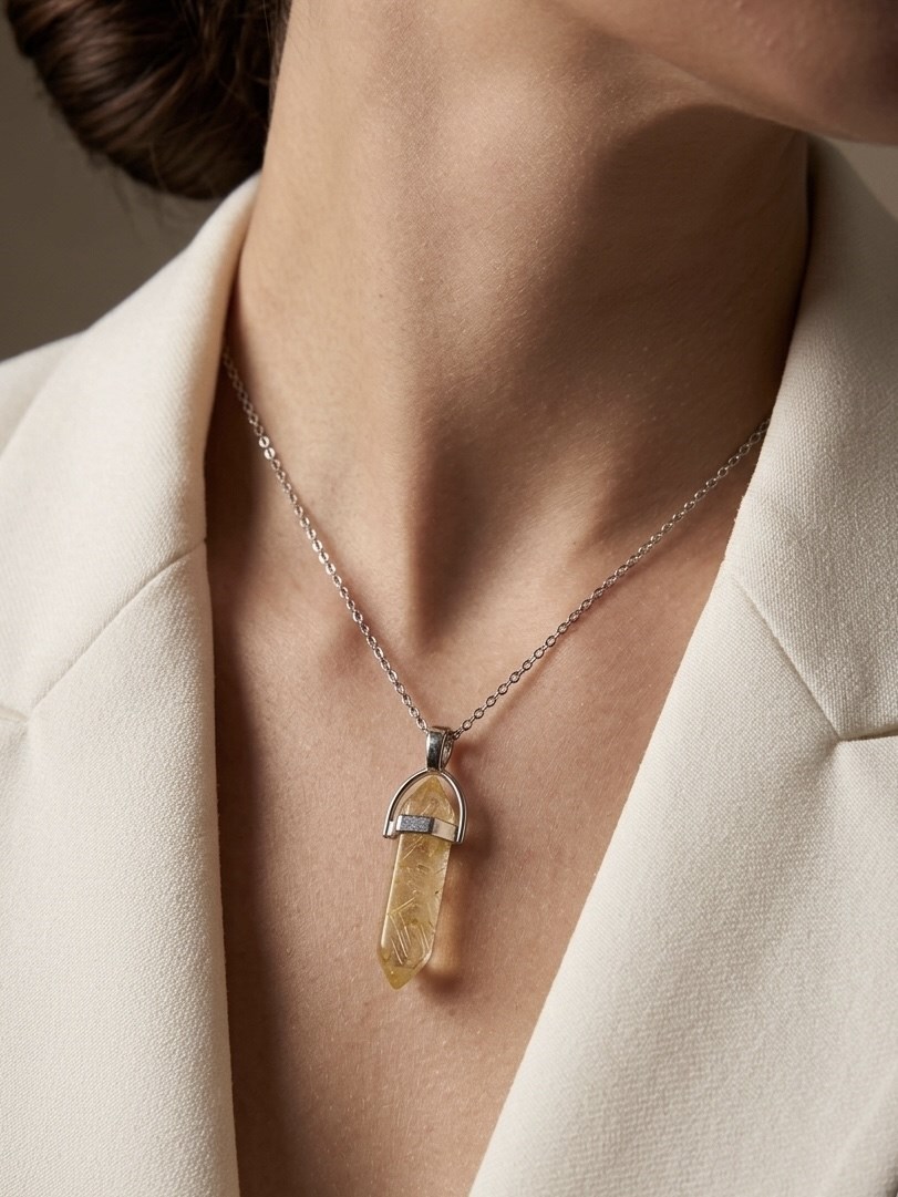 Çelik Silindir Model Sitrin Kolye