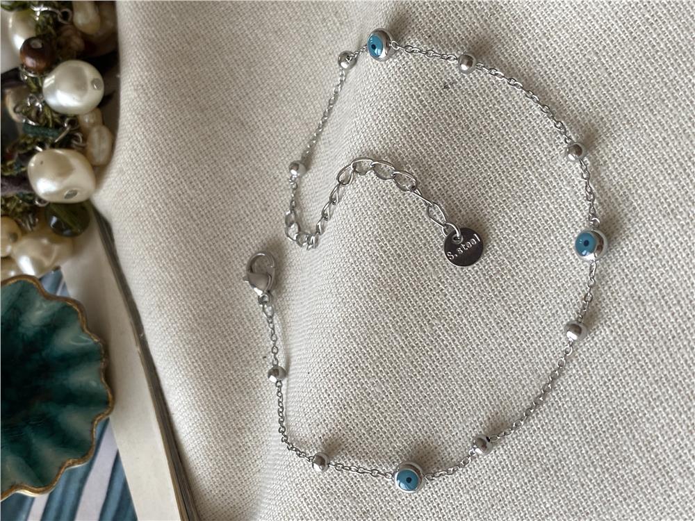 Çelik Silver Dorikalı Göz Boncuk Halhal