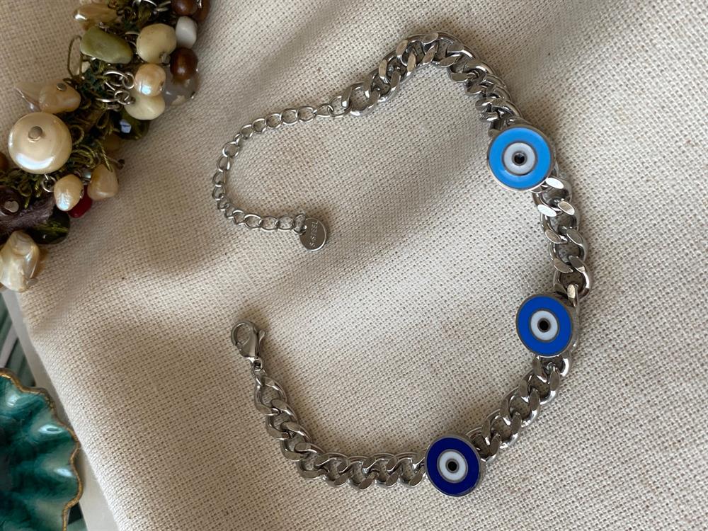 Çelik Silver Figaro Nazar Bileklik