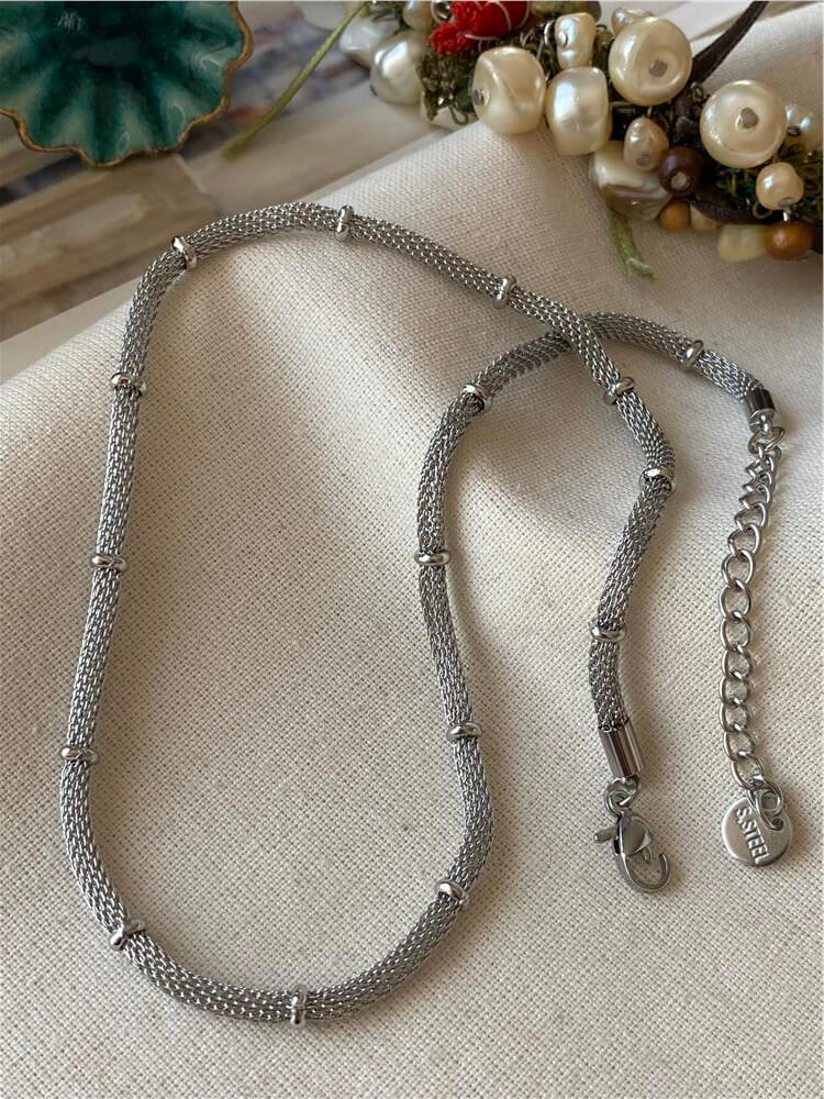 Çelik Silver Hasır Kordon Kolye