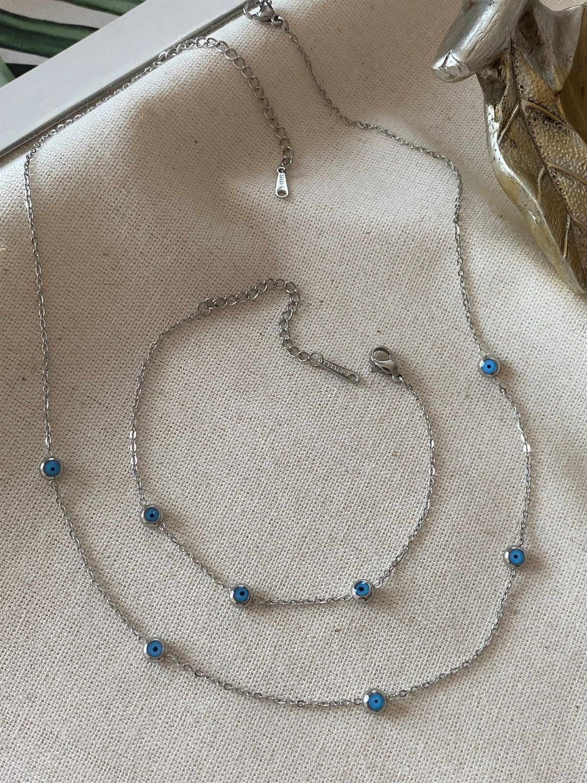 Steel Silver Mini Eye Necklace Bracelet Set