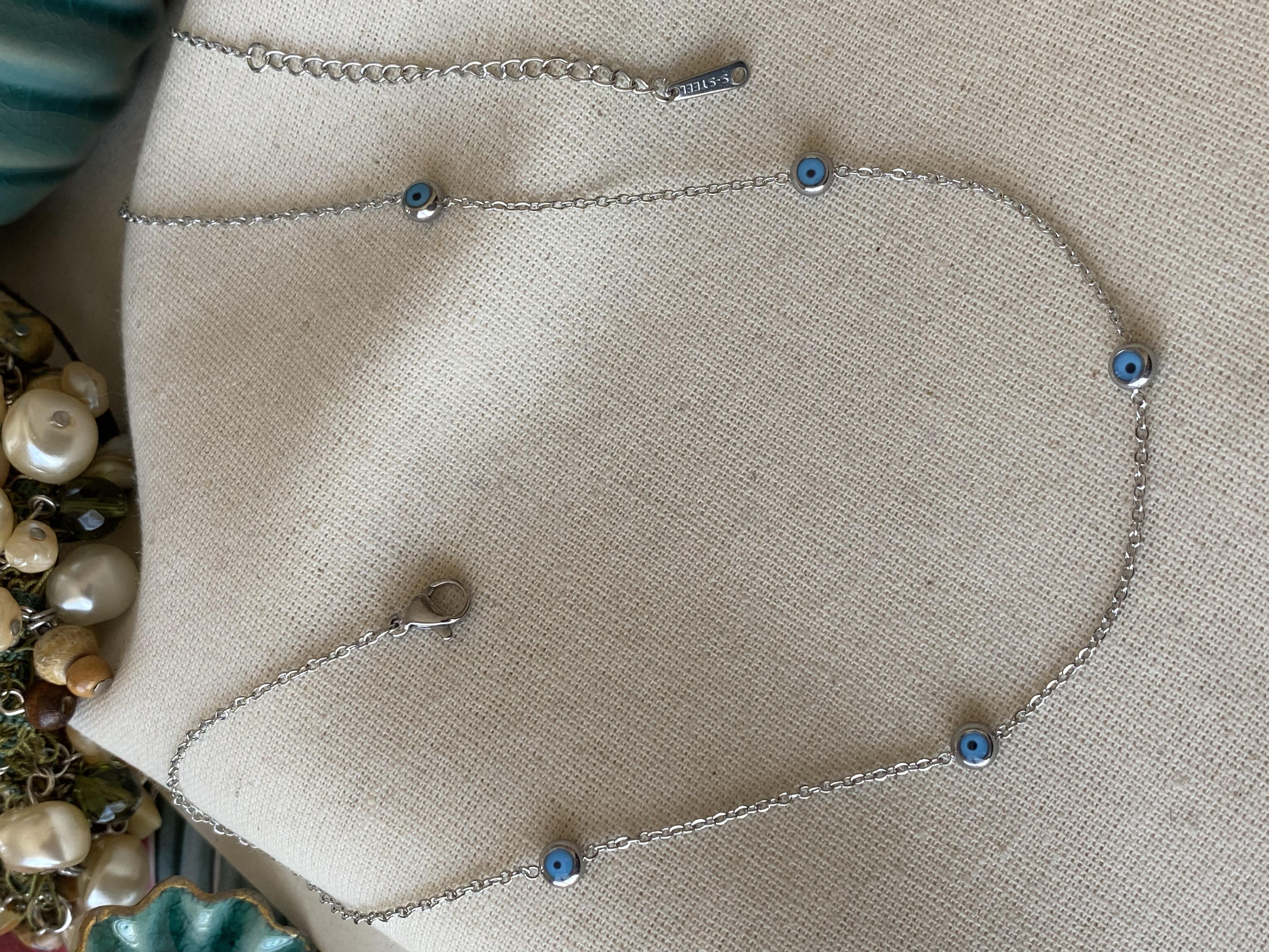 Çelik Silver Minimal Göz Boncuk Kolye