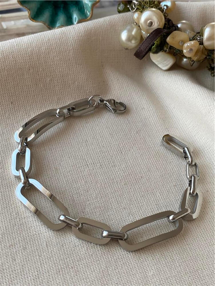 Çelik Silver Oval Zincir Bileklik