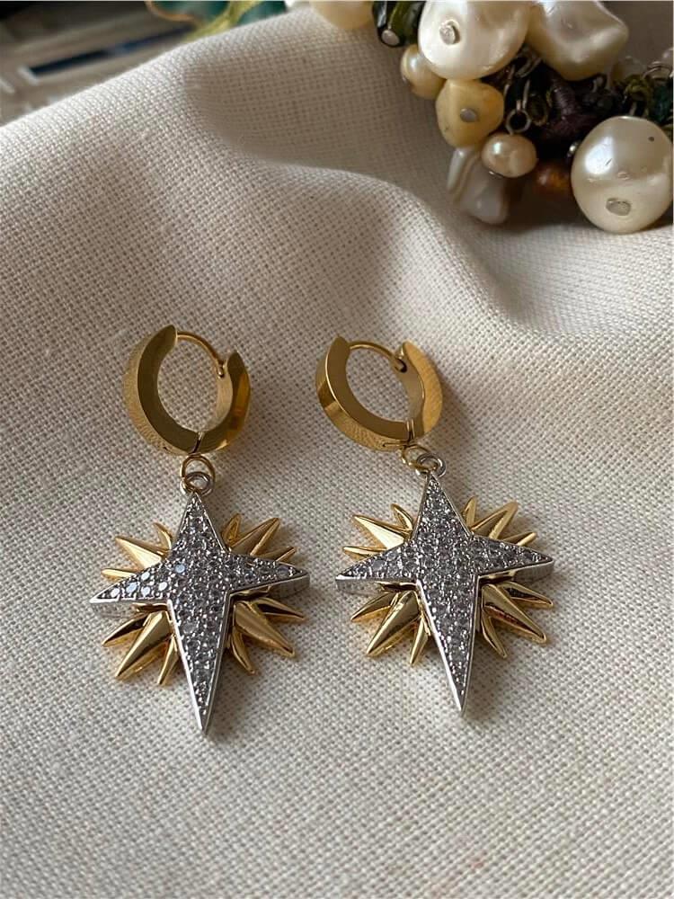 Çelik Silver Taşlı Büyük Yıldız Küpe