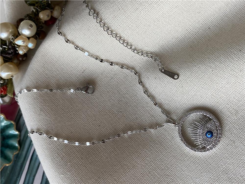 Çelik Silver Taşlı Evil Eye Kolye