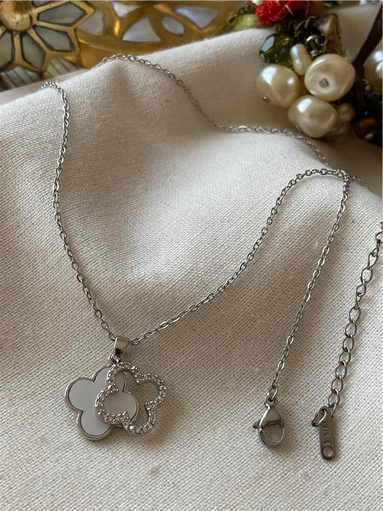 Çelik Silver Taşlı Sedefli Cleef Kolye
