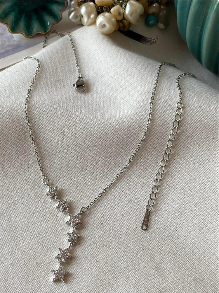 Çelik Silver Taşlı Yıldızlar Kolye