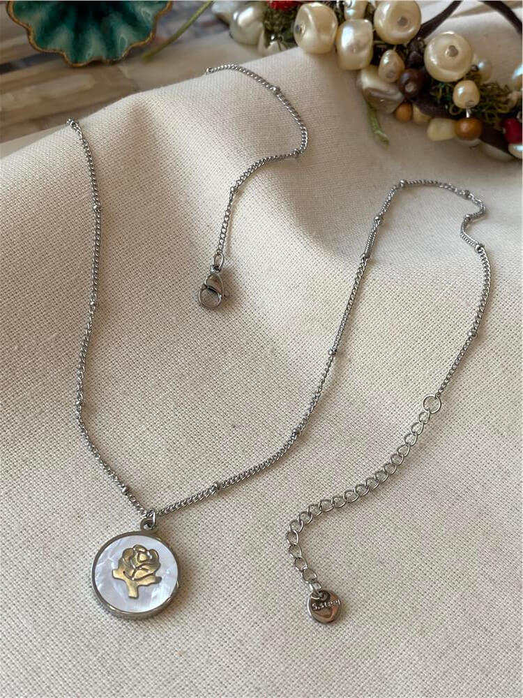 Çelik Silver Vintage Rose Kolye
