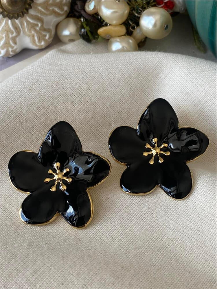 Çelik Siyah Çiçek Küpe