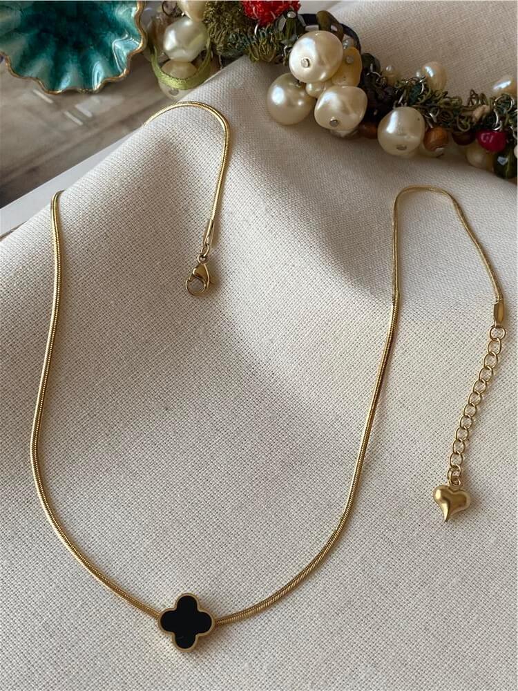 Çelik Siyah Cleef Model İnce İtalyan Kolye